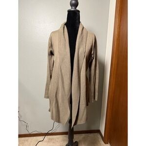 Eddie Bauer Women's Merino Wool Sweater Taupe Shawl Collar Long Sleeve Size L